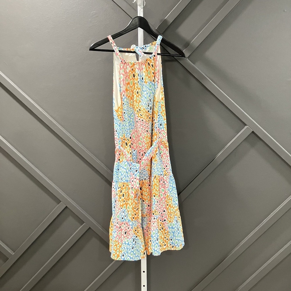 Jade by Melody Tam Halter Tie Waist Tiered Mini Dress Multicolor Size M